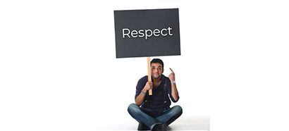 Person holding a respect sign